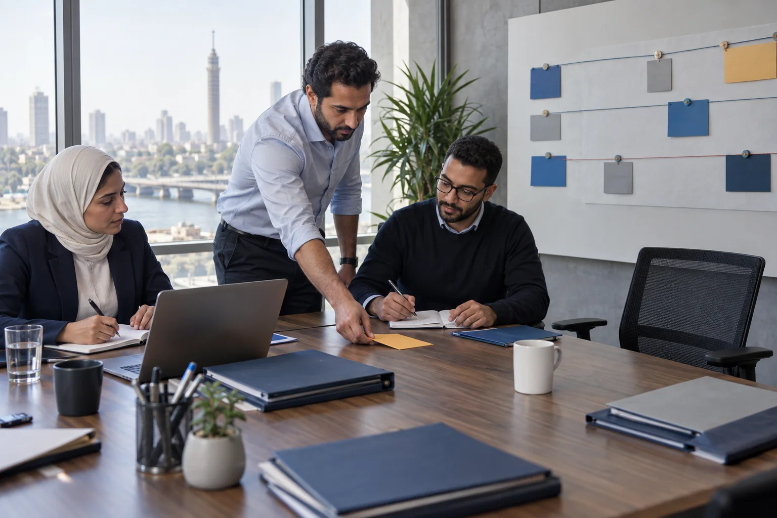 A Cairo project team records an accountable decision against a shared delivery timeline.