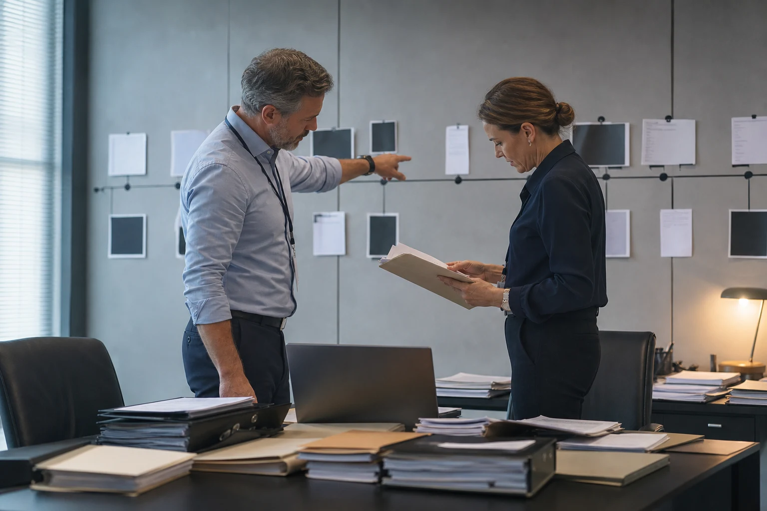 Two compliance owners identify a missing step during an internal audit-readiness review.