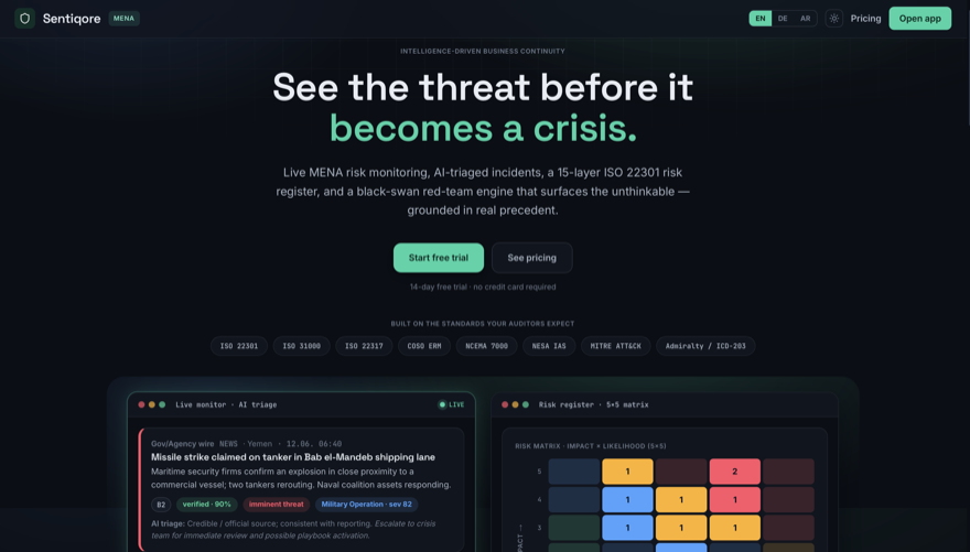 SentiQore, Business Continuity & Resilience Intelligence