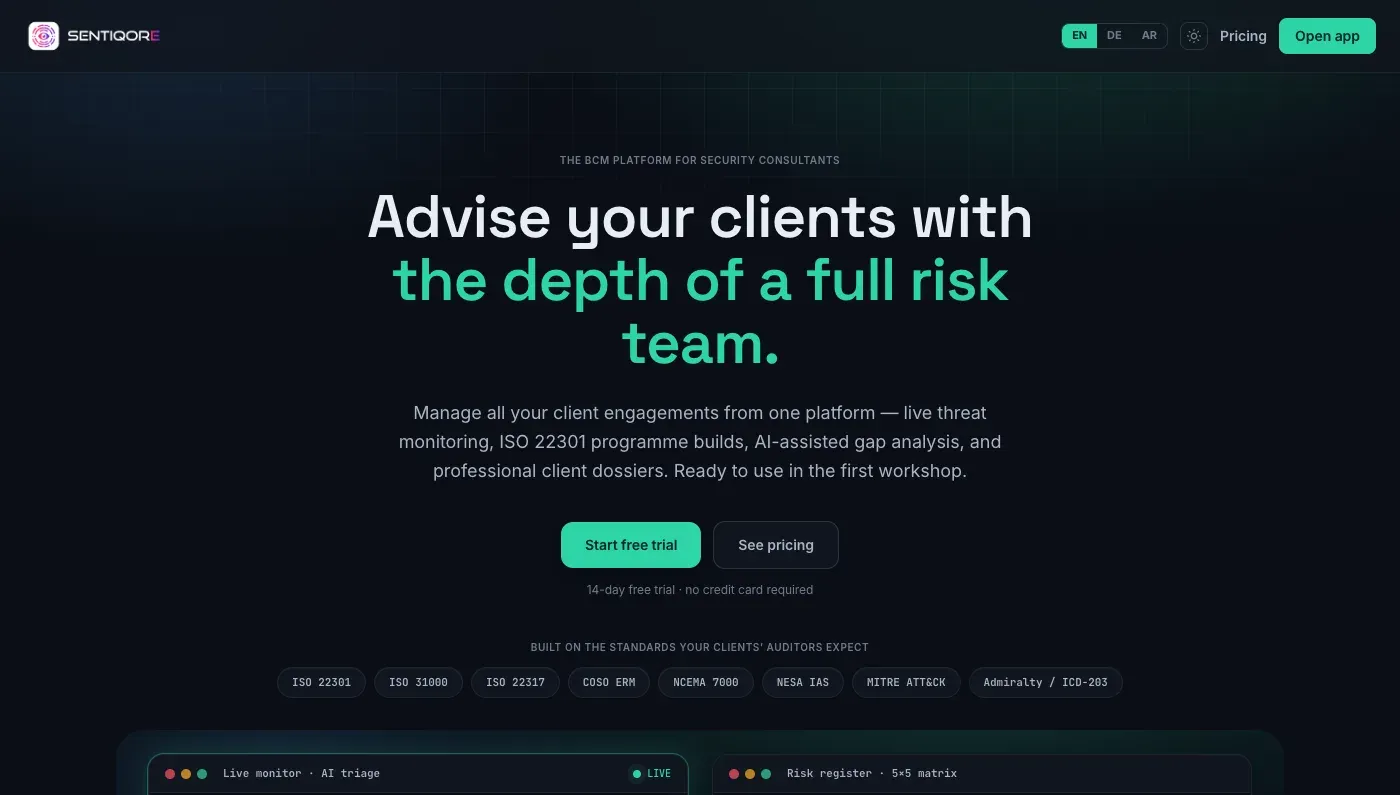 SentiQore, Business Continuity & Resilience Intelligence